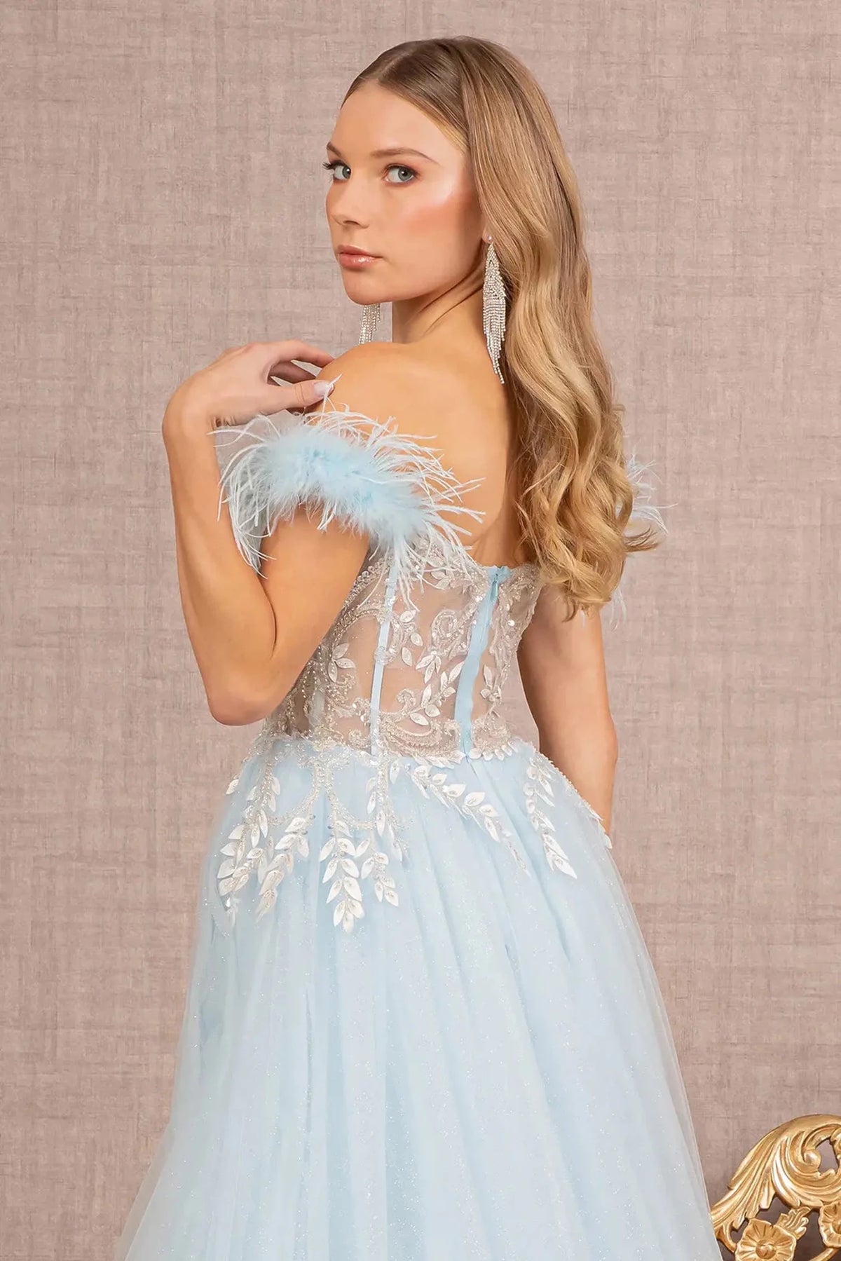 Baby Blue prom evening dress a-line skirt detail
