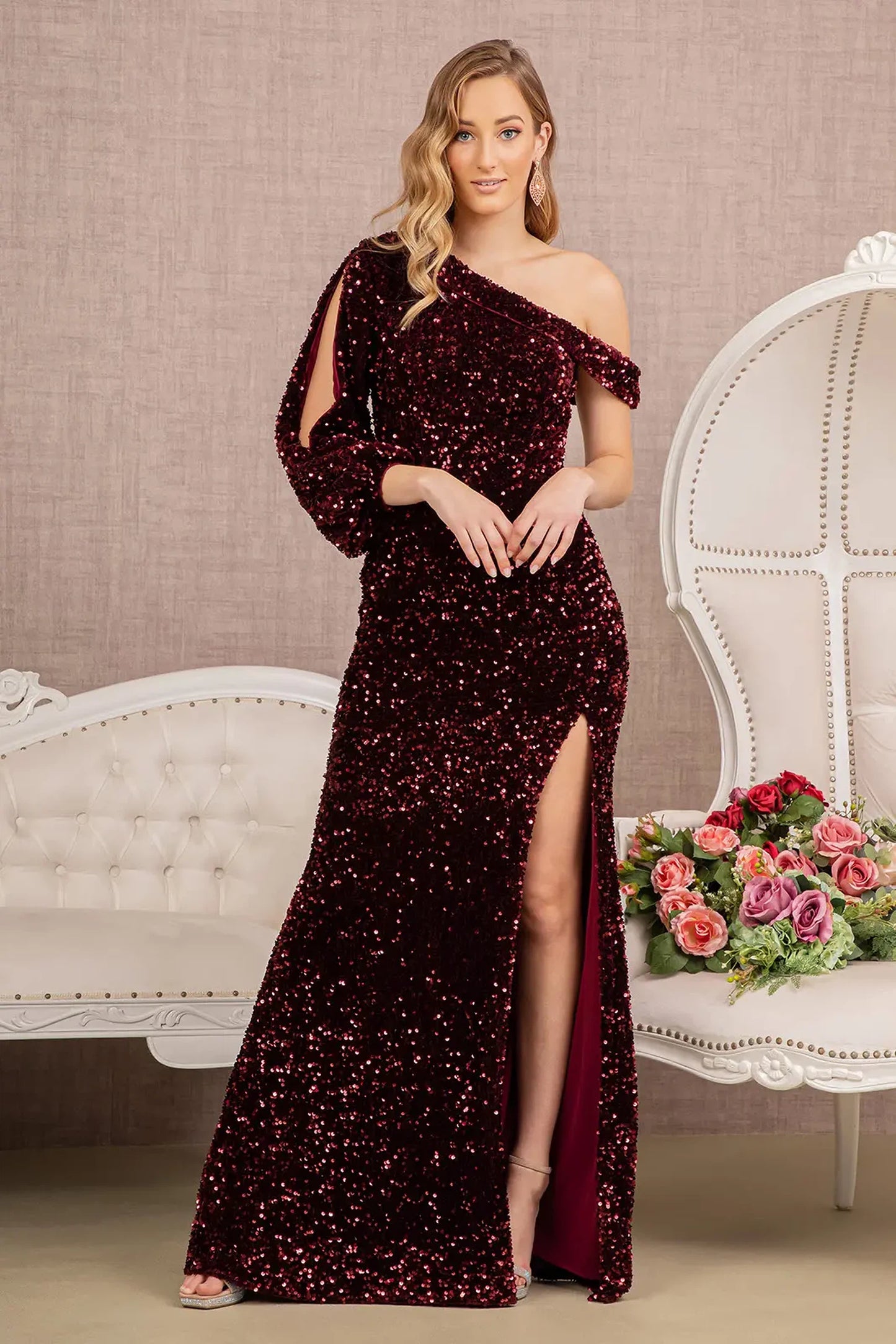 Wine velvet mermaid mother of the bride dress with asymmetric