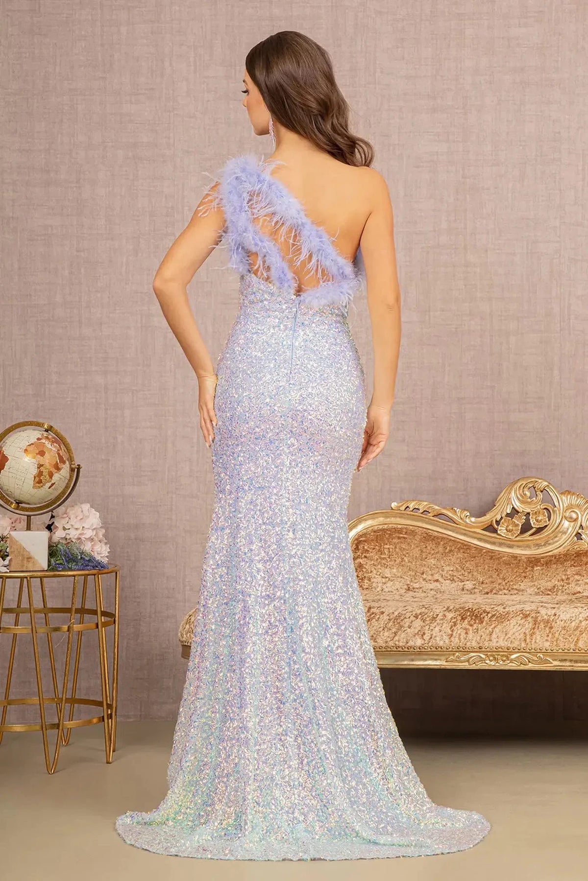 Periwinkle Blue prom evening dress full back with open back