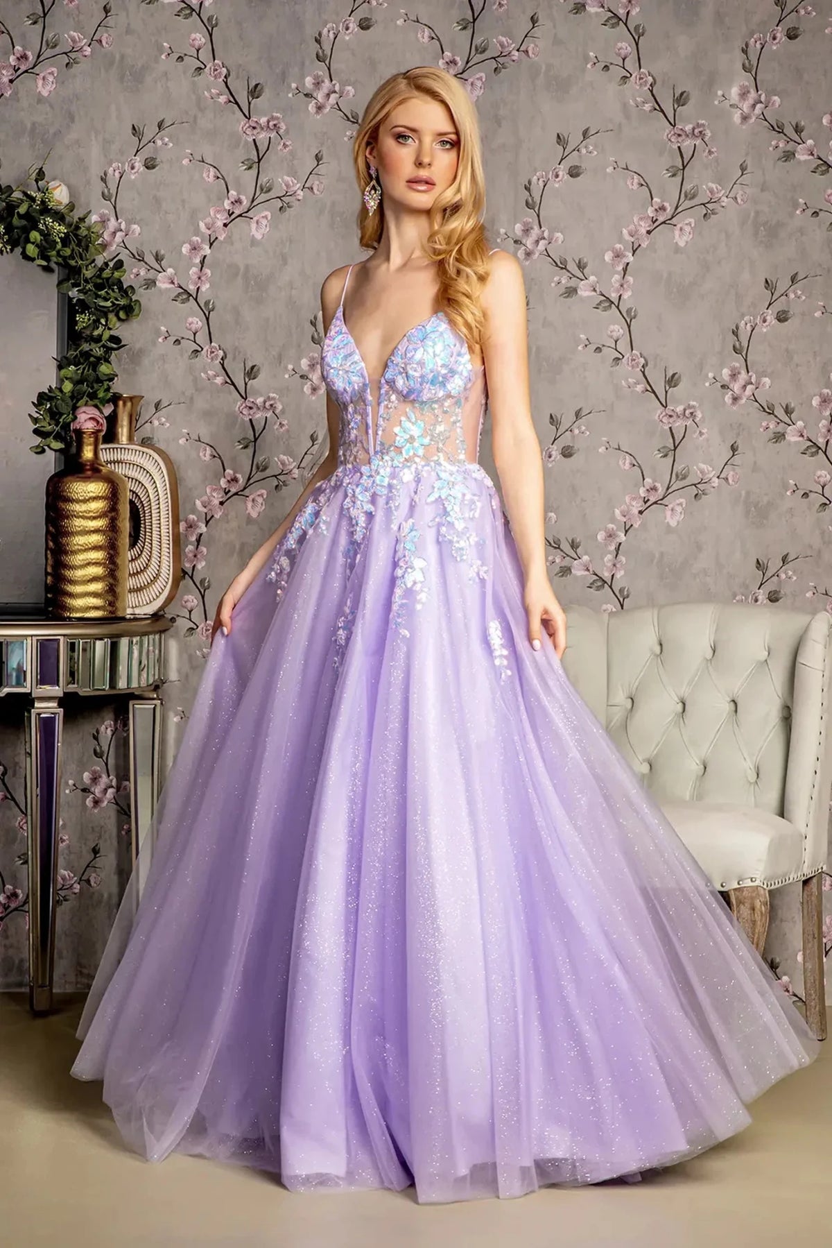 Lilac sequin prom evening dress full front