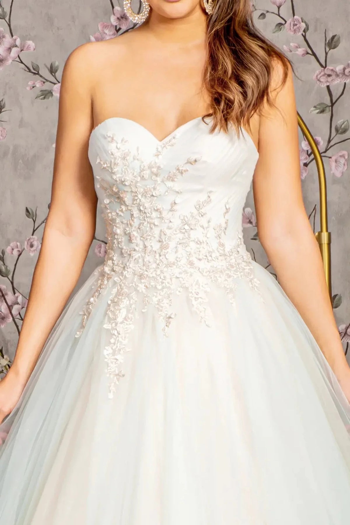 Pink prom evening dress a-line skirt detail