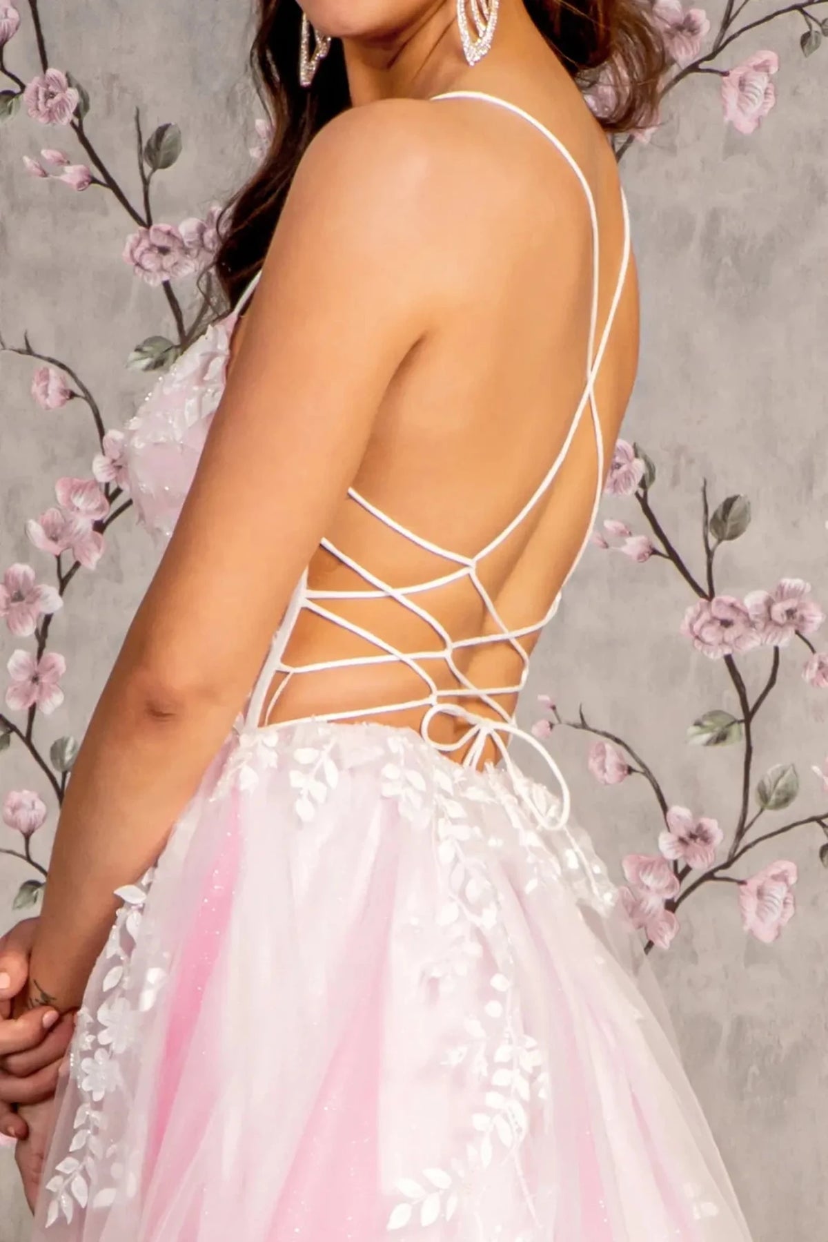 Light Pink prom evening dress a-line skirt detail