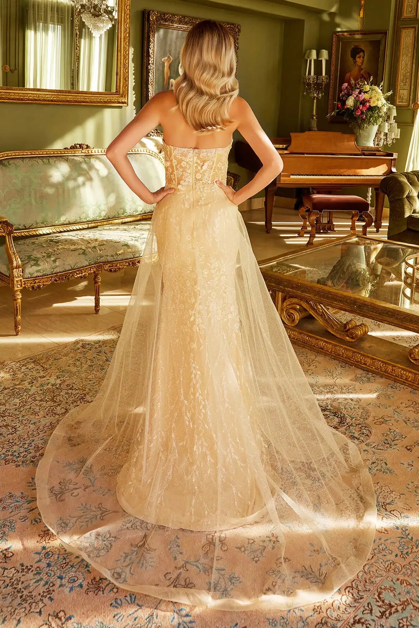 Champagne mermaid mother of the bride dress with open back and strapless