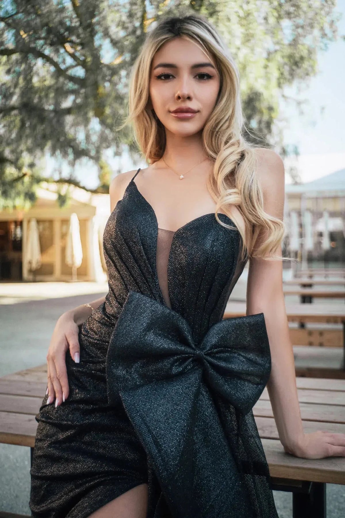Black prom evening dress one shoulder bodice detail