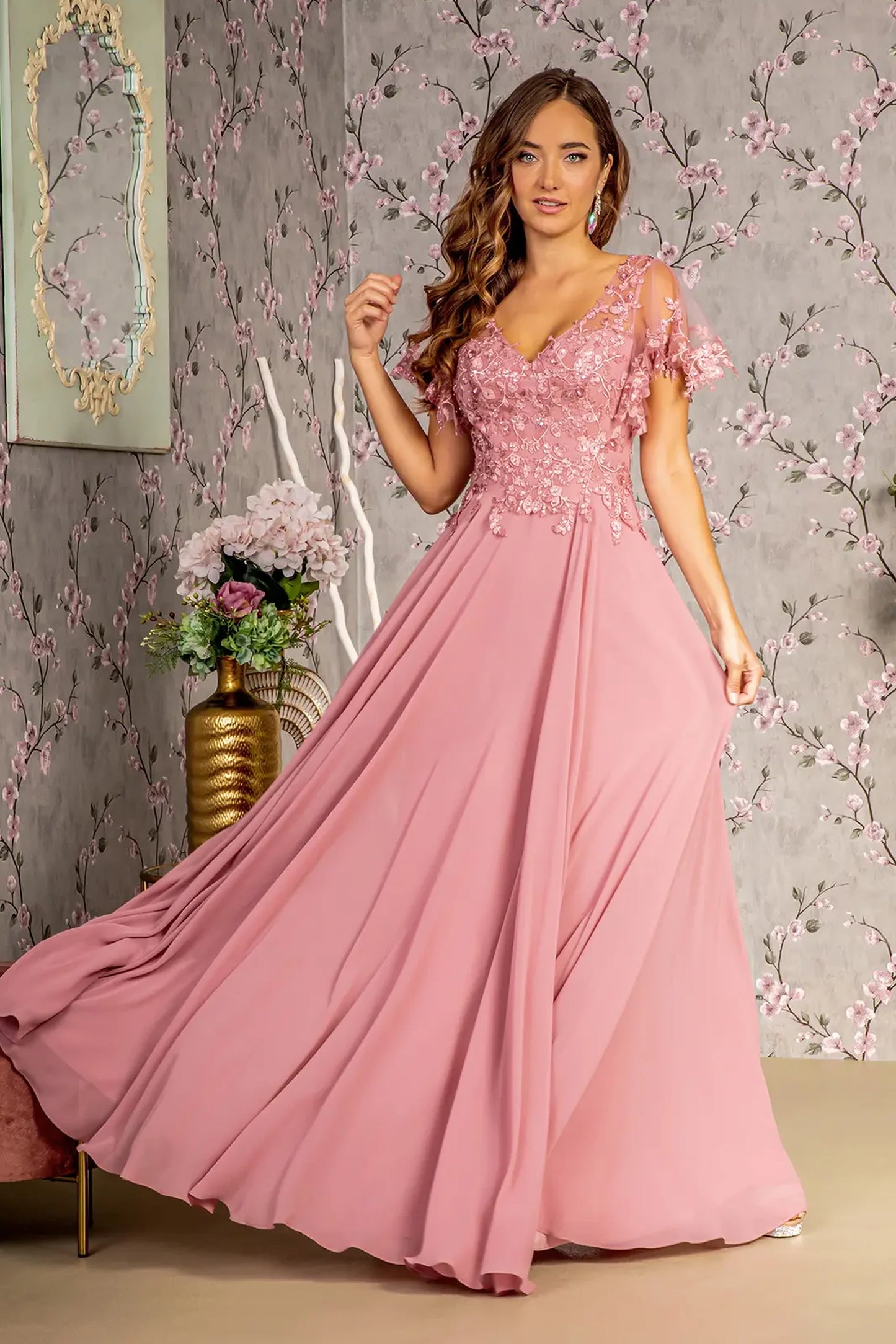 Dusty Rose chiffon a-line mother of the bride dress with sweetheart