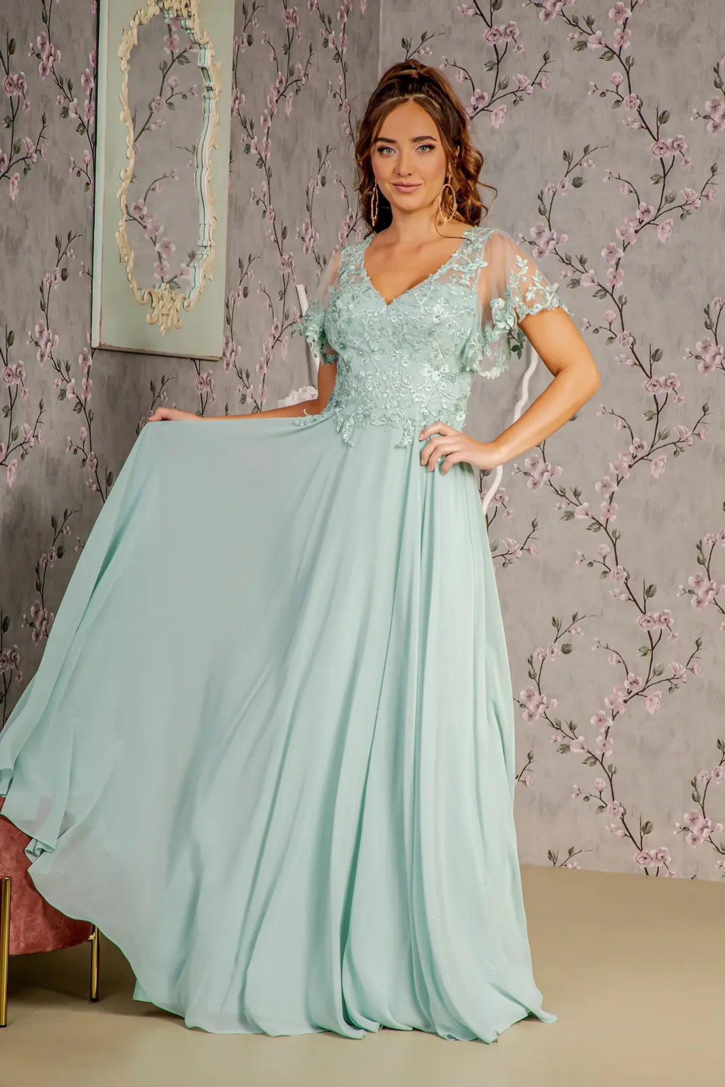 Sage chiffon a-line mother of the bride dress with sweetheart