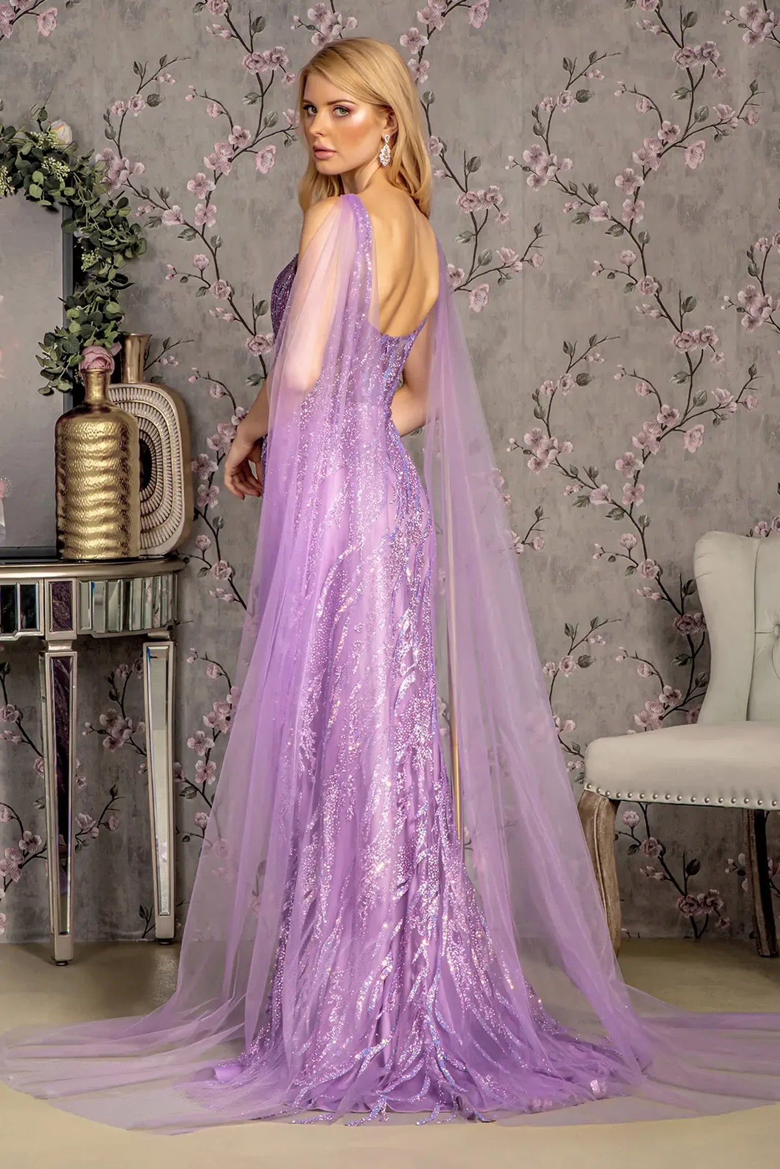 Lilac mermaid mother of the bride dress with open back and spaghetti strap