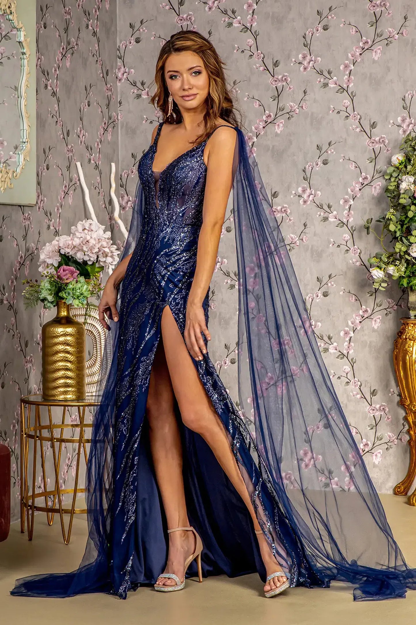 Navy mesh mermaid mother of the bride dress with illusion sweetheart
