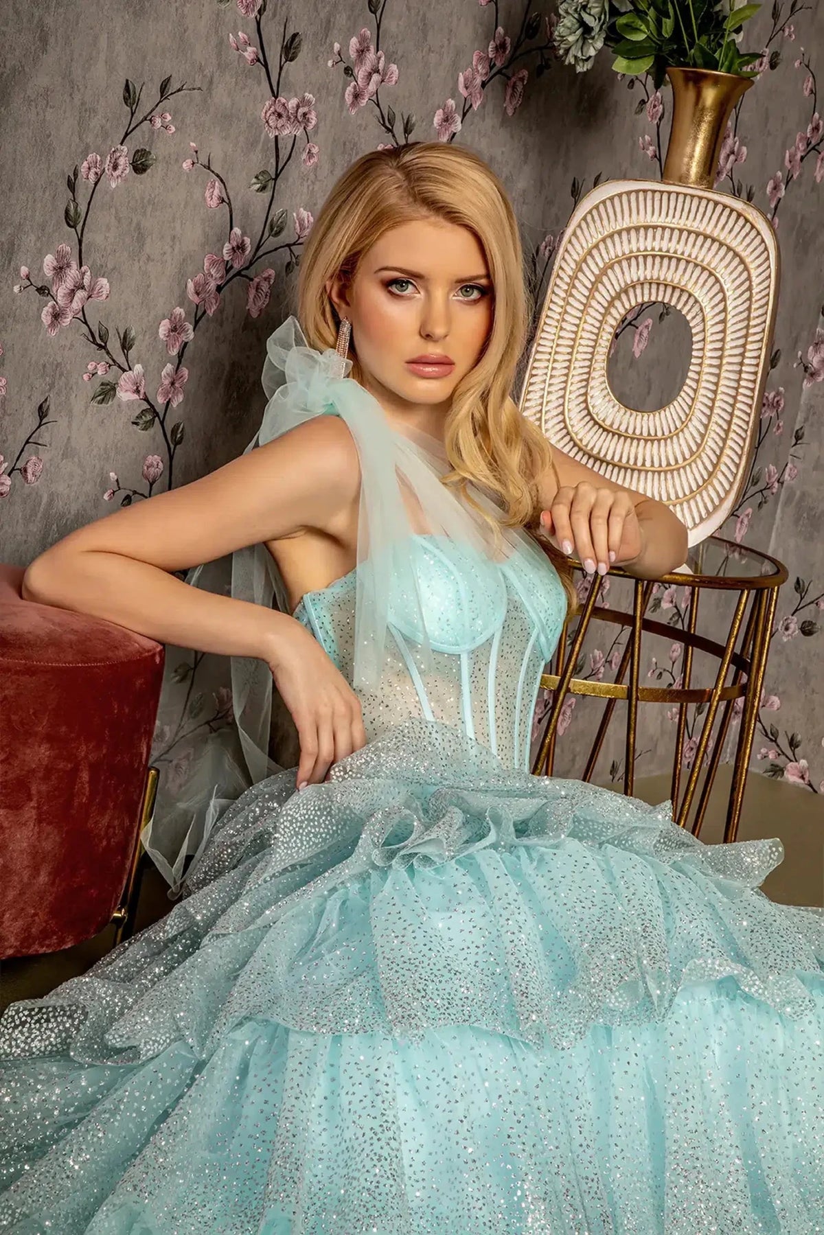 Baby Blue prom evening dress a-line skirt detail