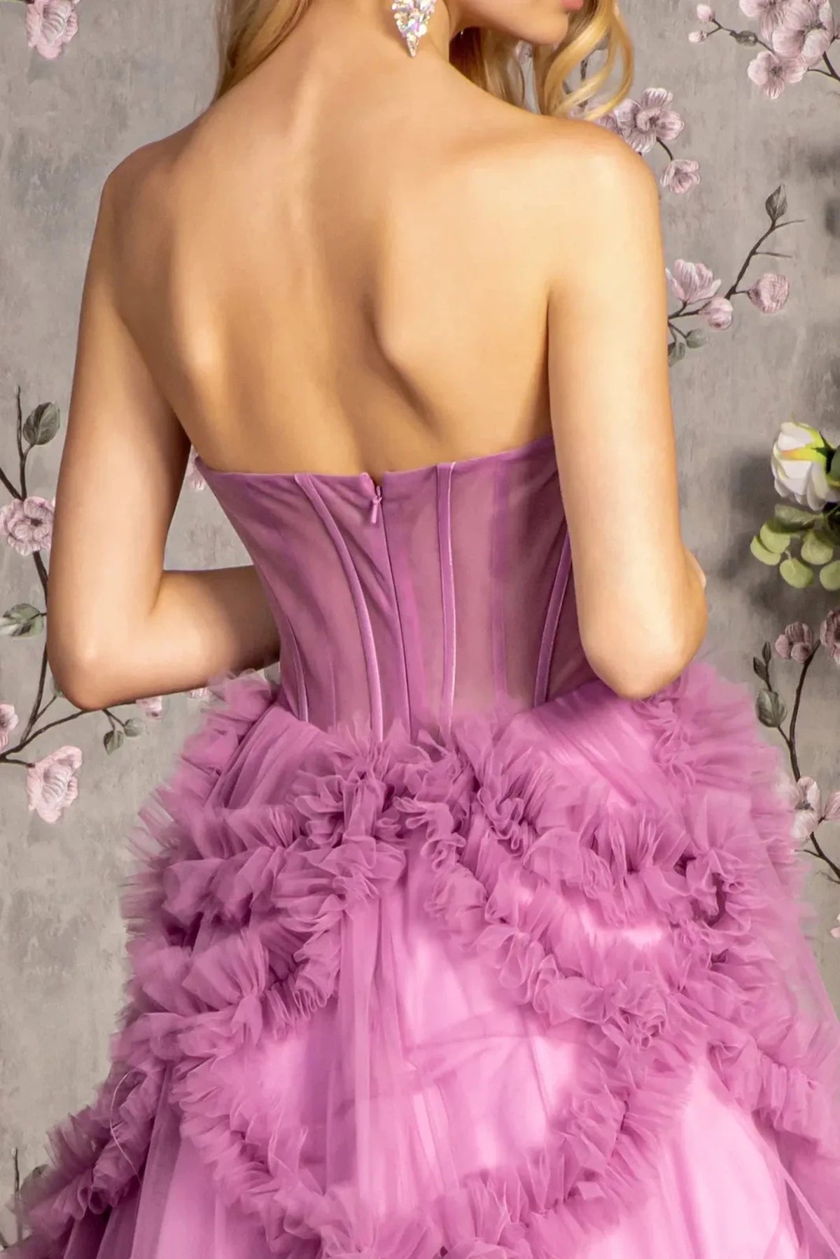 Light Purple prom evening dress a-line skirt detail