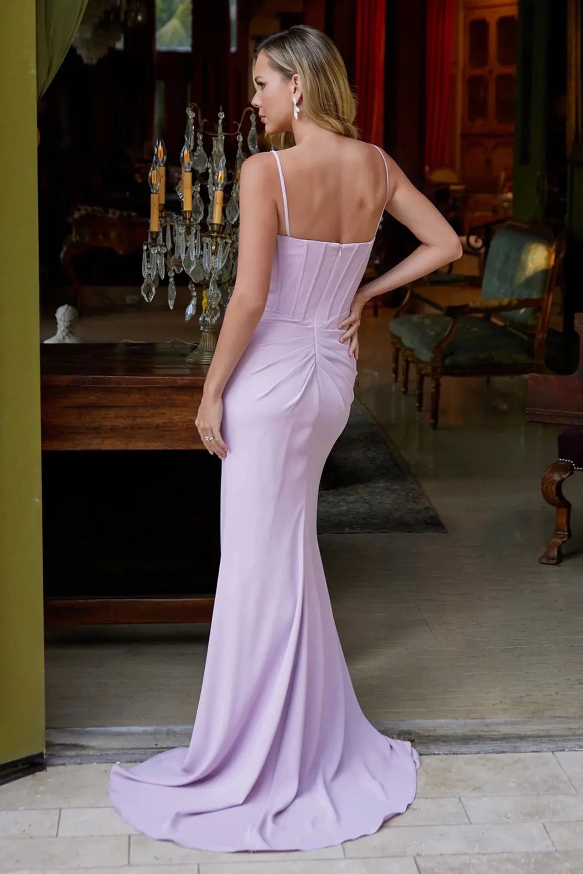 Dusty Pink prom evening dress mermaid skirt detail