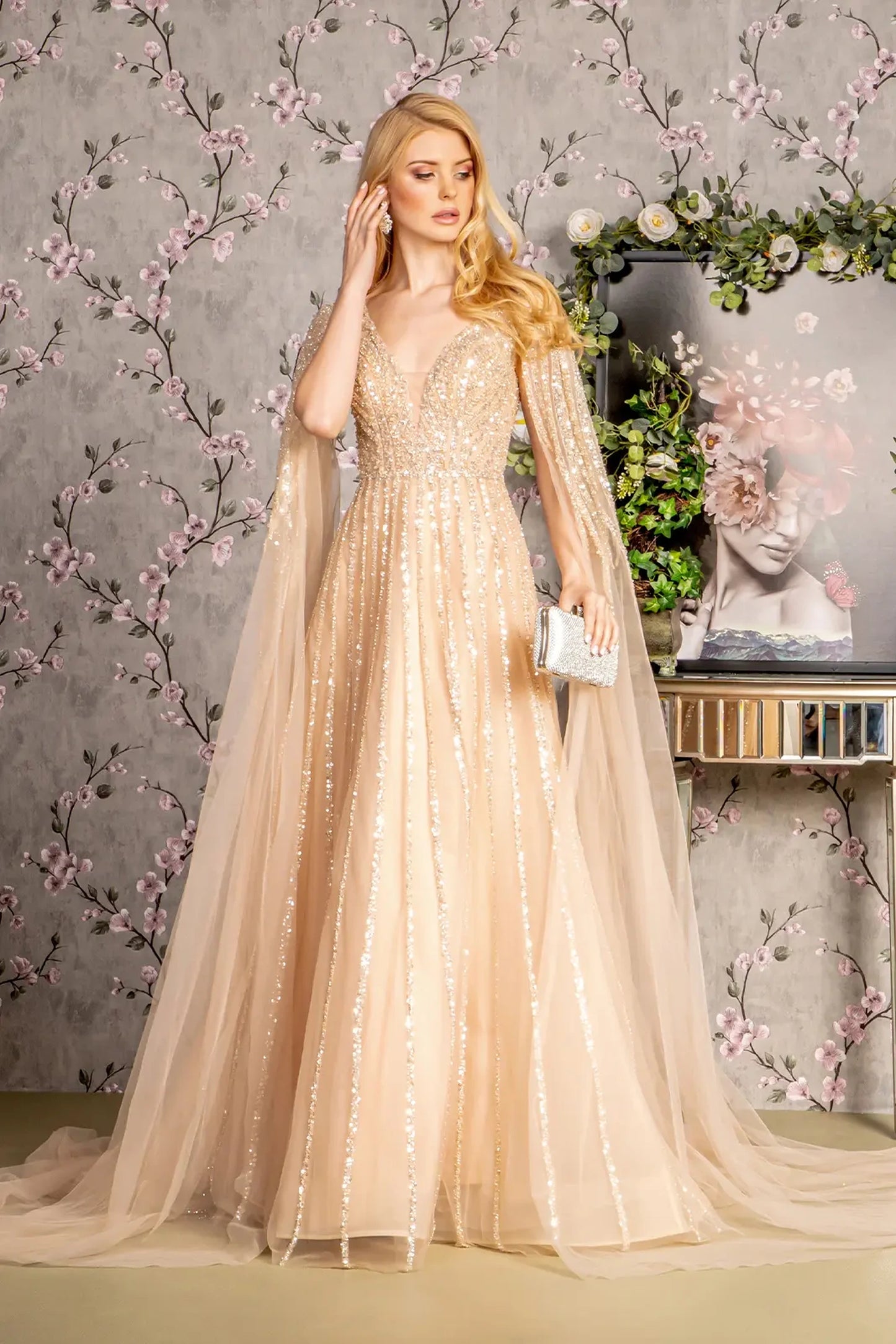 Champagne mesh a-line mother of the bride dress with illusion sweetheart