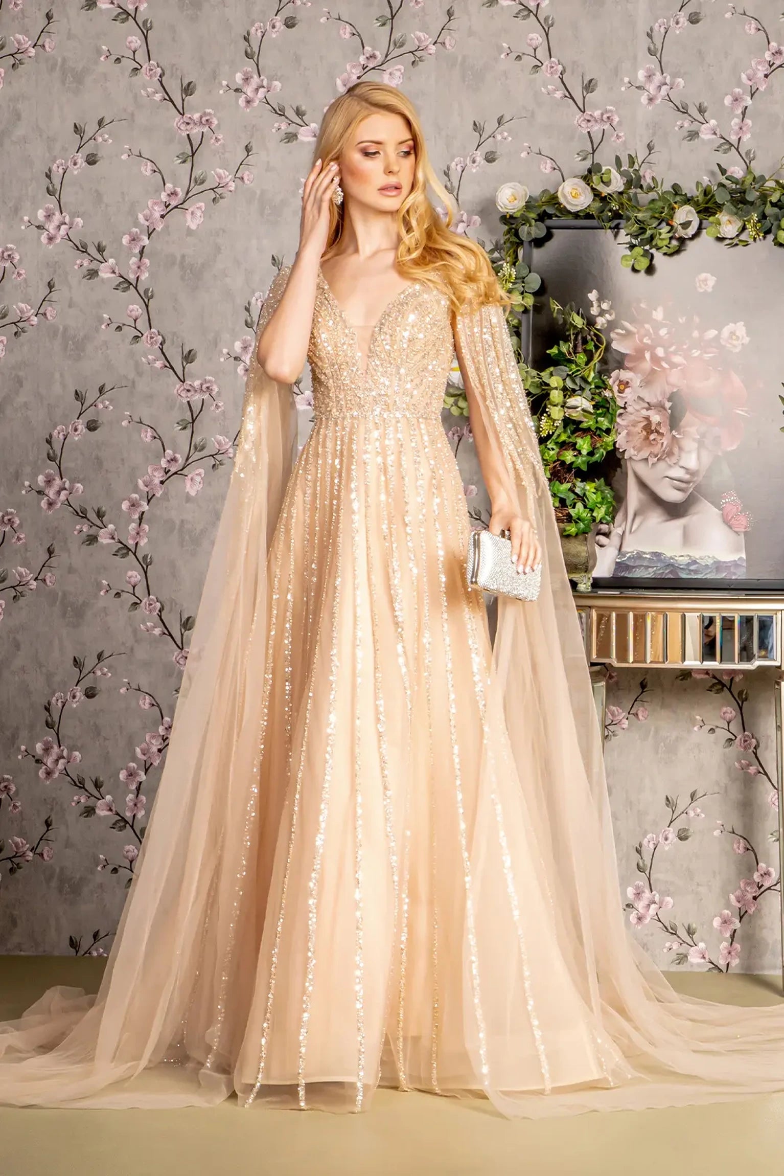 Champagne mesh a-line mother of the bride dress with illusion sweetheart