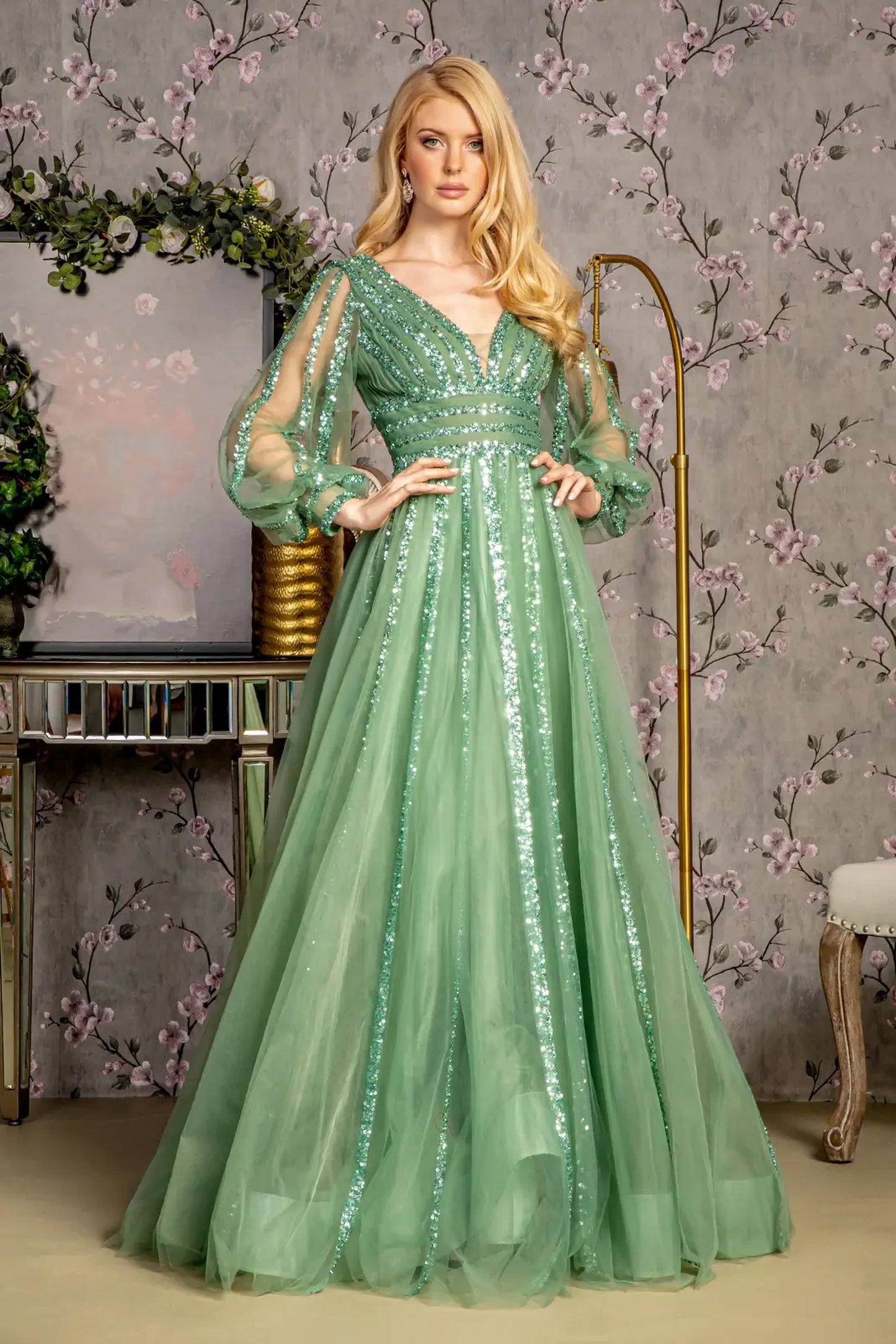 Sage Green mesh a-line mother of the bride dress with illusion sweetheart