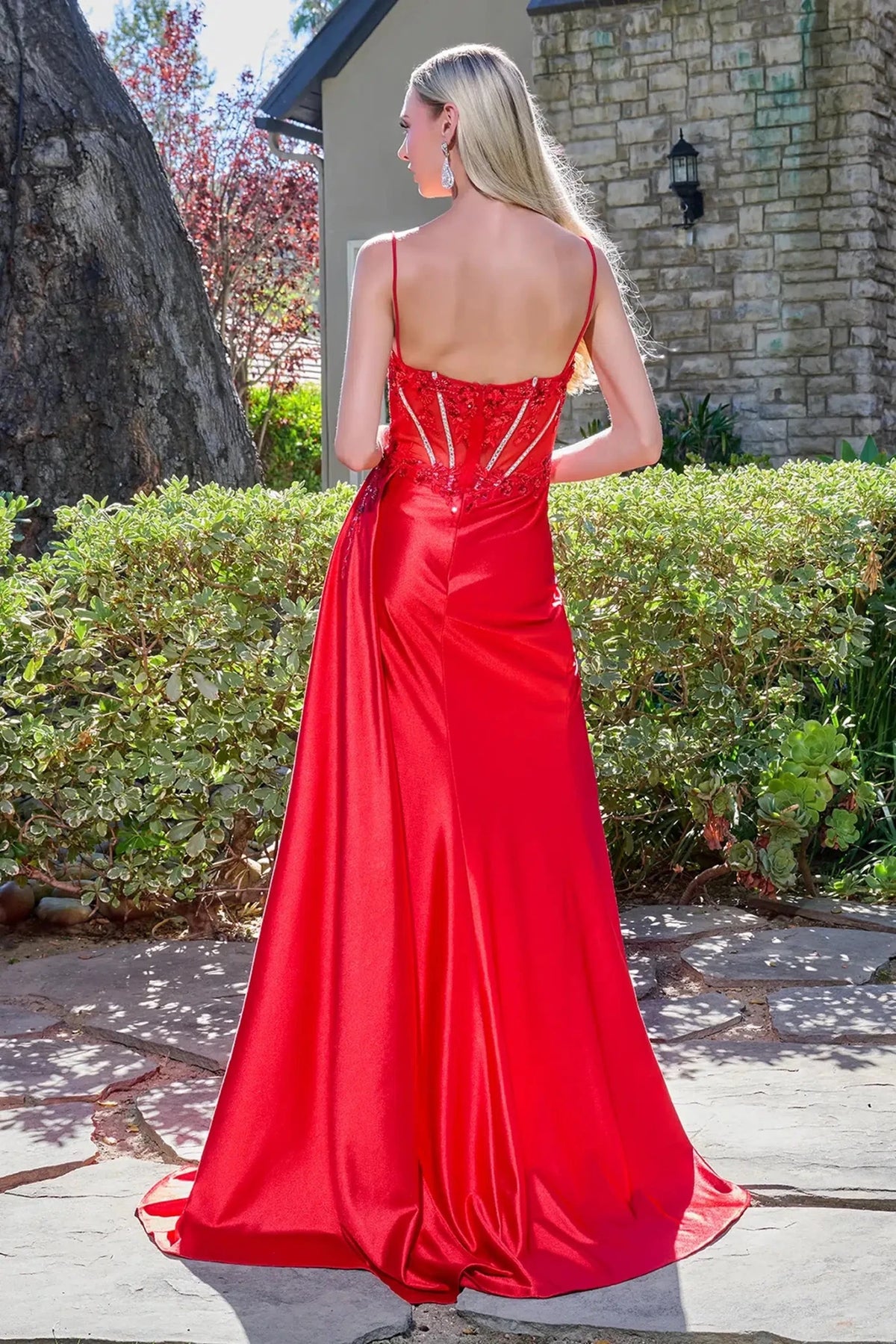 Red prom evening dress full back with back detail