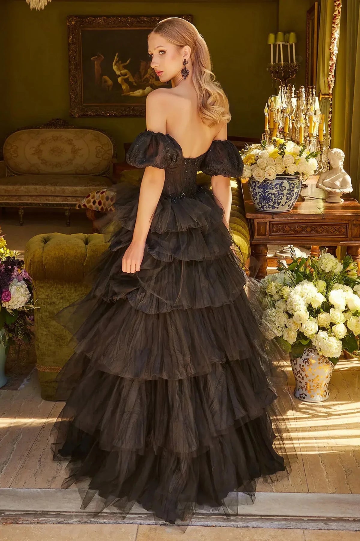 Black prom evening dress full back with back detail