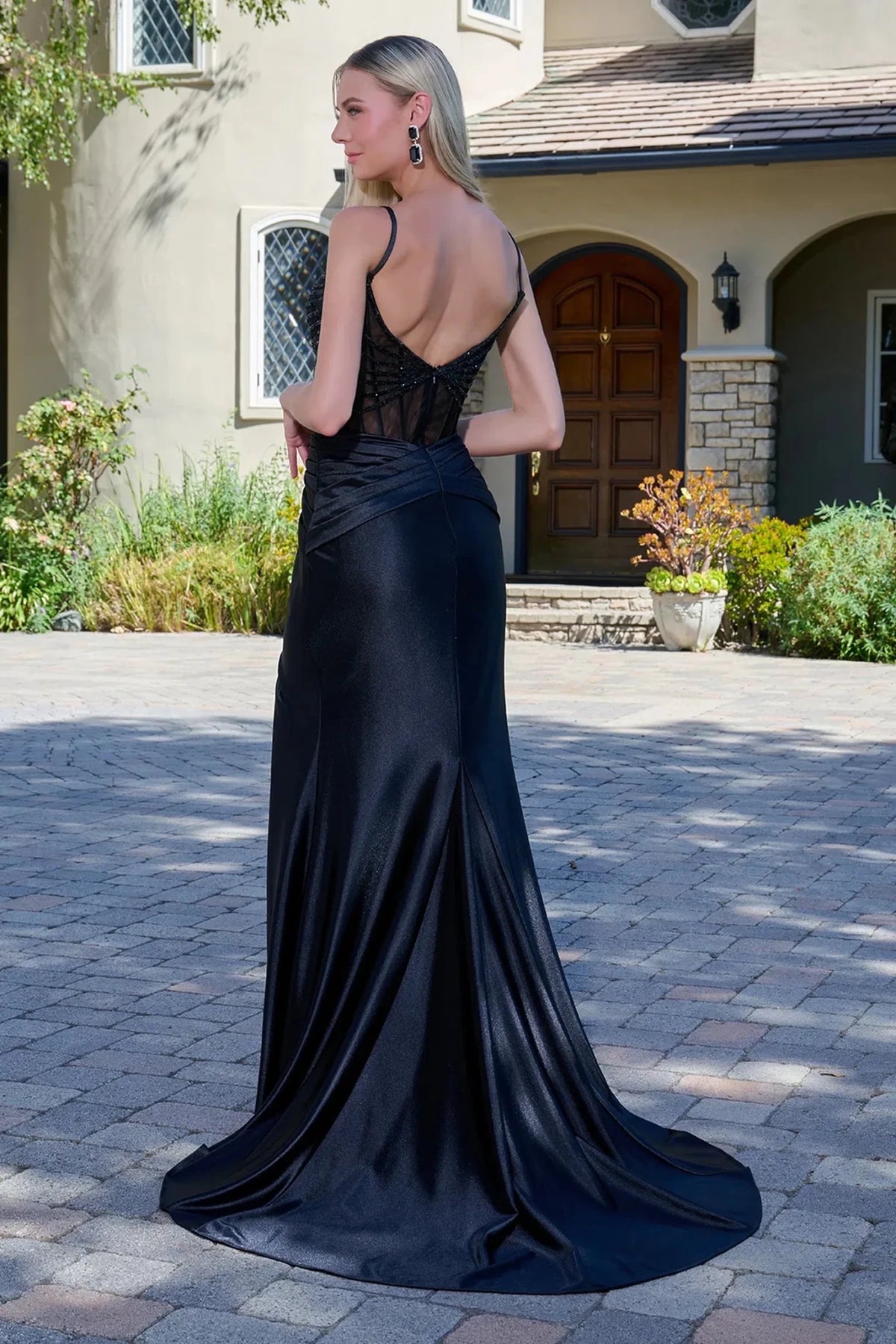 Black prom evening dress full back with back detail