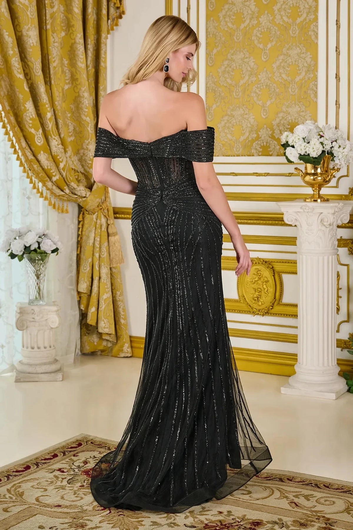 Black prom evening dress full back with back detail