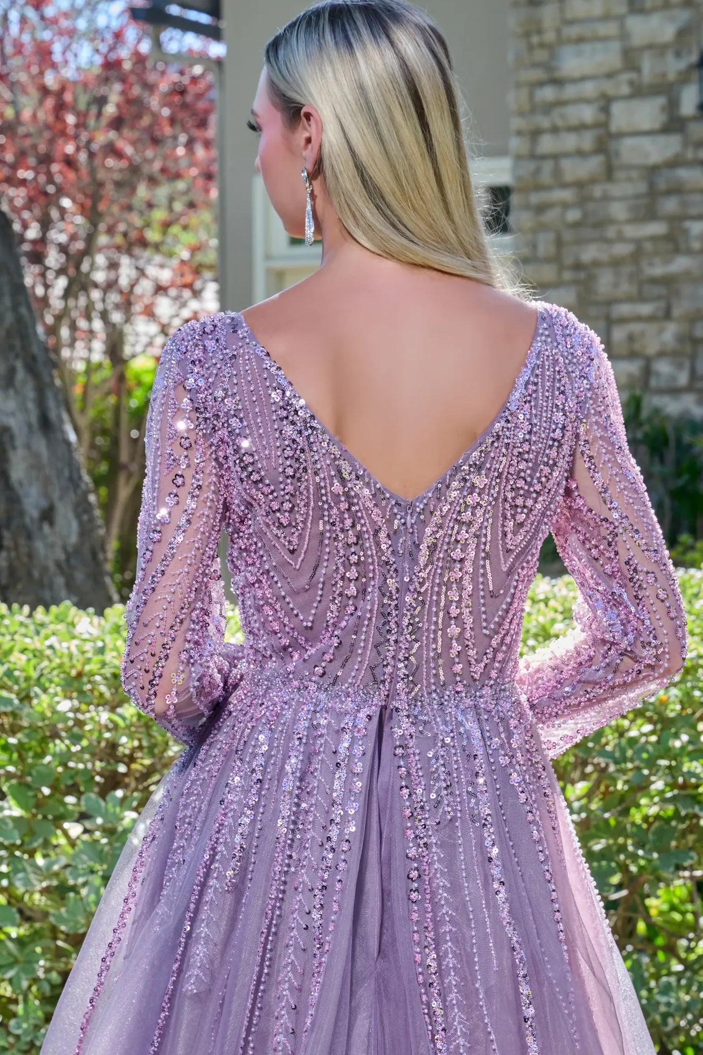 Mauve long sleeve mother of the bride dress with beads, sequin