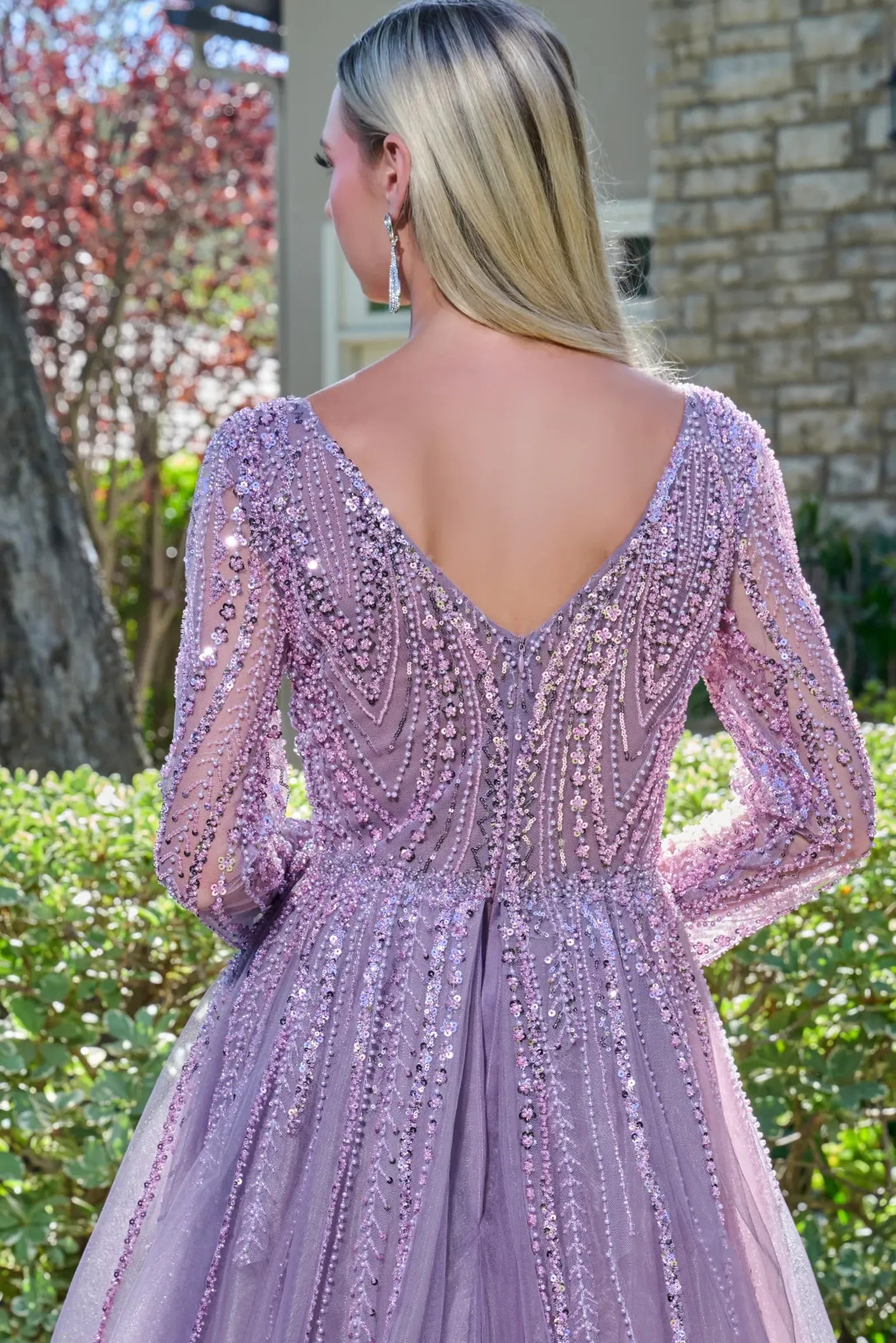 Mauve long sleeve mother of the bride dress with beads, sequin