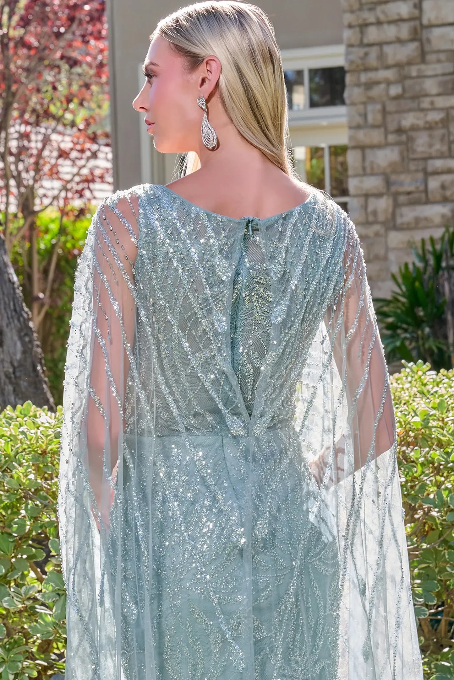 Gray Blue straps mother of the bride dress with beads, jewel, sequin