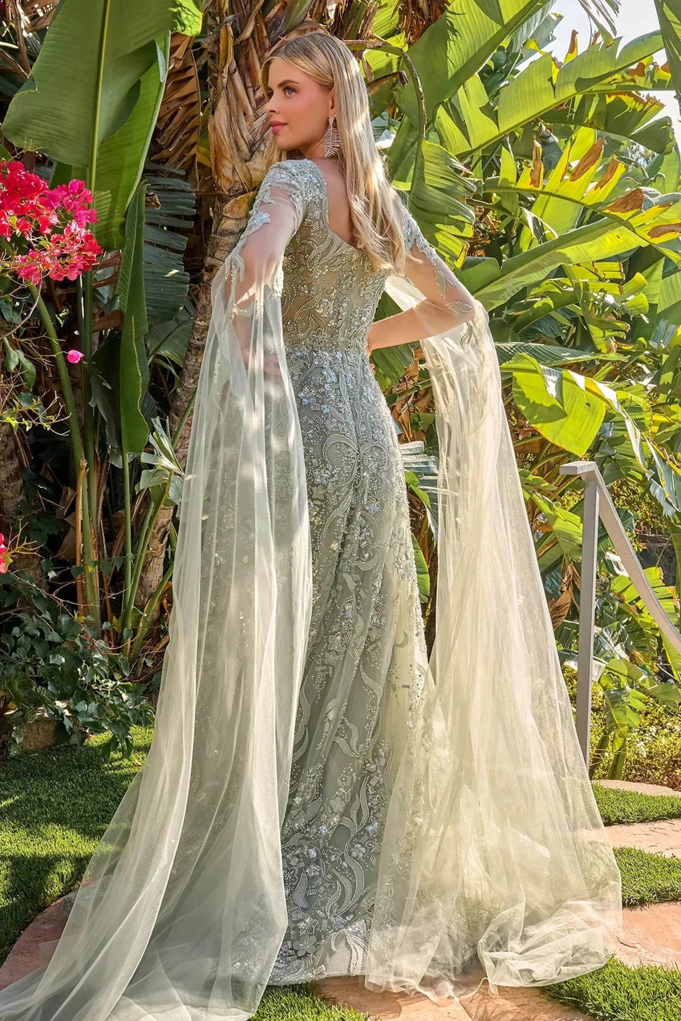 Sage sequin mother of the bride dress side detail