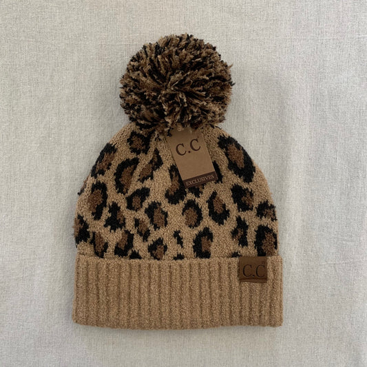 Brown leopard women's winter beanie.