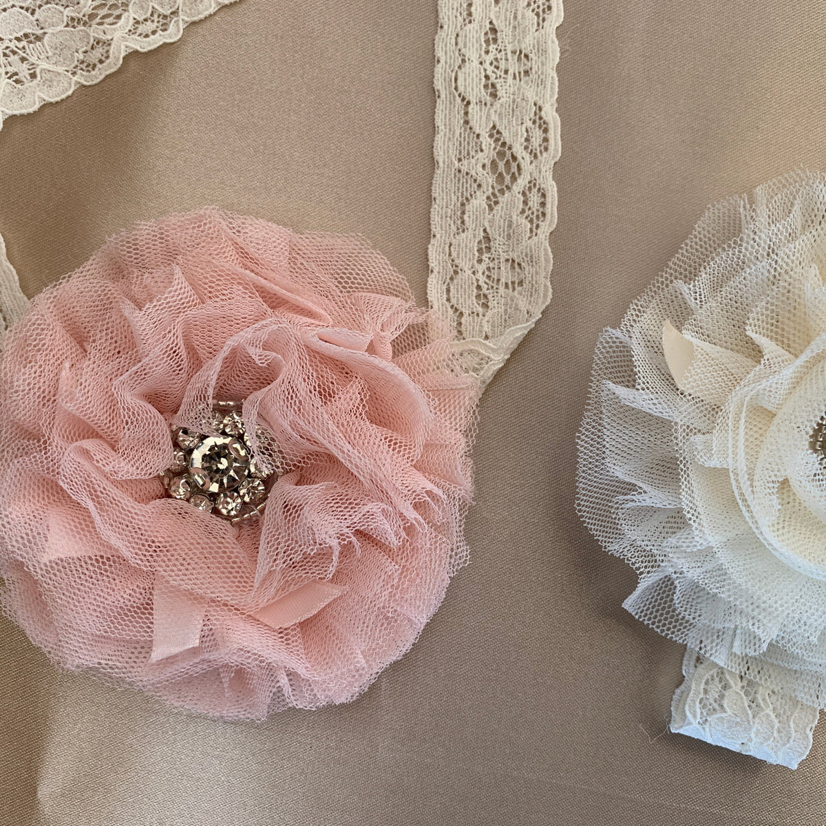 Pink floral flower girl headband.