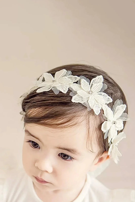 White rhinestone floral flower girl headband.