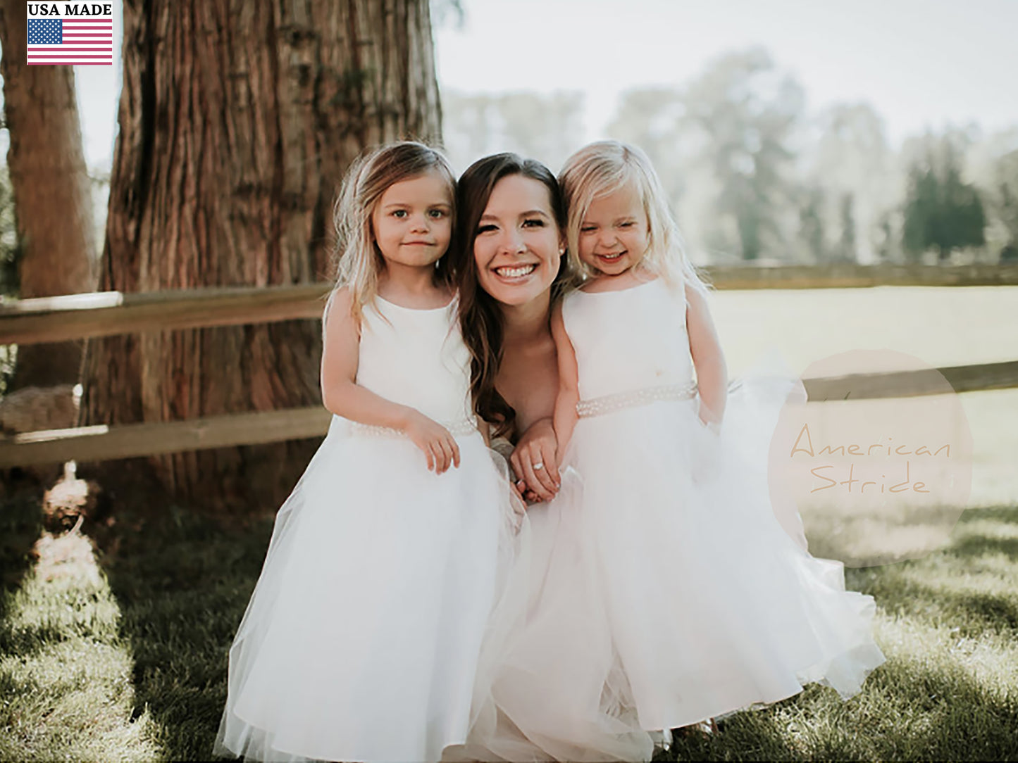 USA Made | Classic Satin and Tulle Flower Girl Dress with detachable Pearl and Satin Sash belt | Size 6M - Teen | Hannah dress girls in the dress