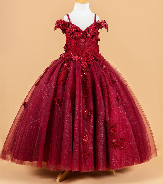 Red floral dress on a mannequin against a beige background