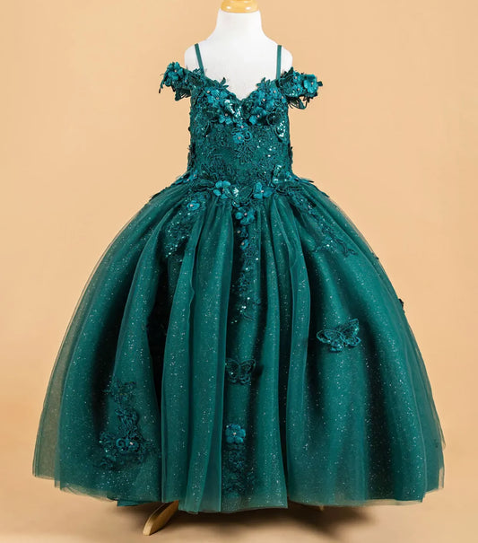 Green floral dress on a mannequin against a beige background