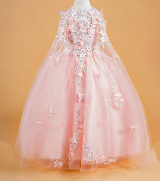 Mini Quince | Blush 3D Flower and Butterfly Applique Dress with Matching Tunic | Irina dress