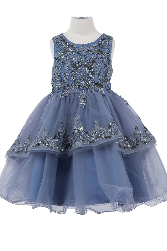 Blue dress with sequin embellishments on a white background