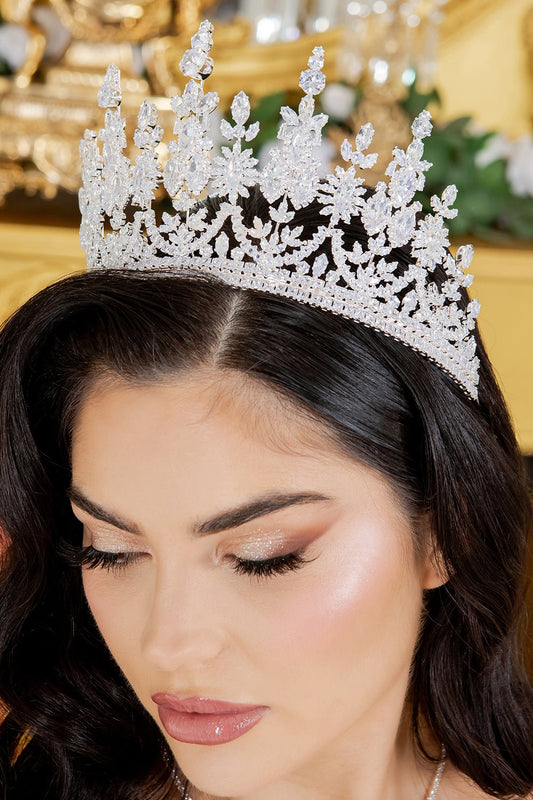 Woman wearing a sparkling tiara with a blurred background