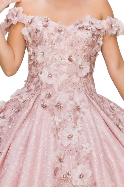 dusty rose floral dress with off-shoulder design on a white background