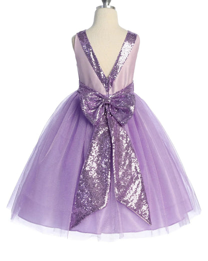 lilac dress with sequin details on a mannequin against a white background