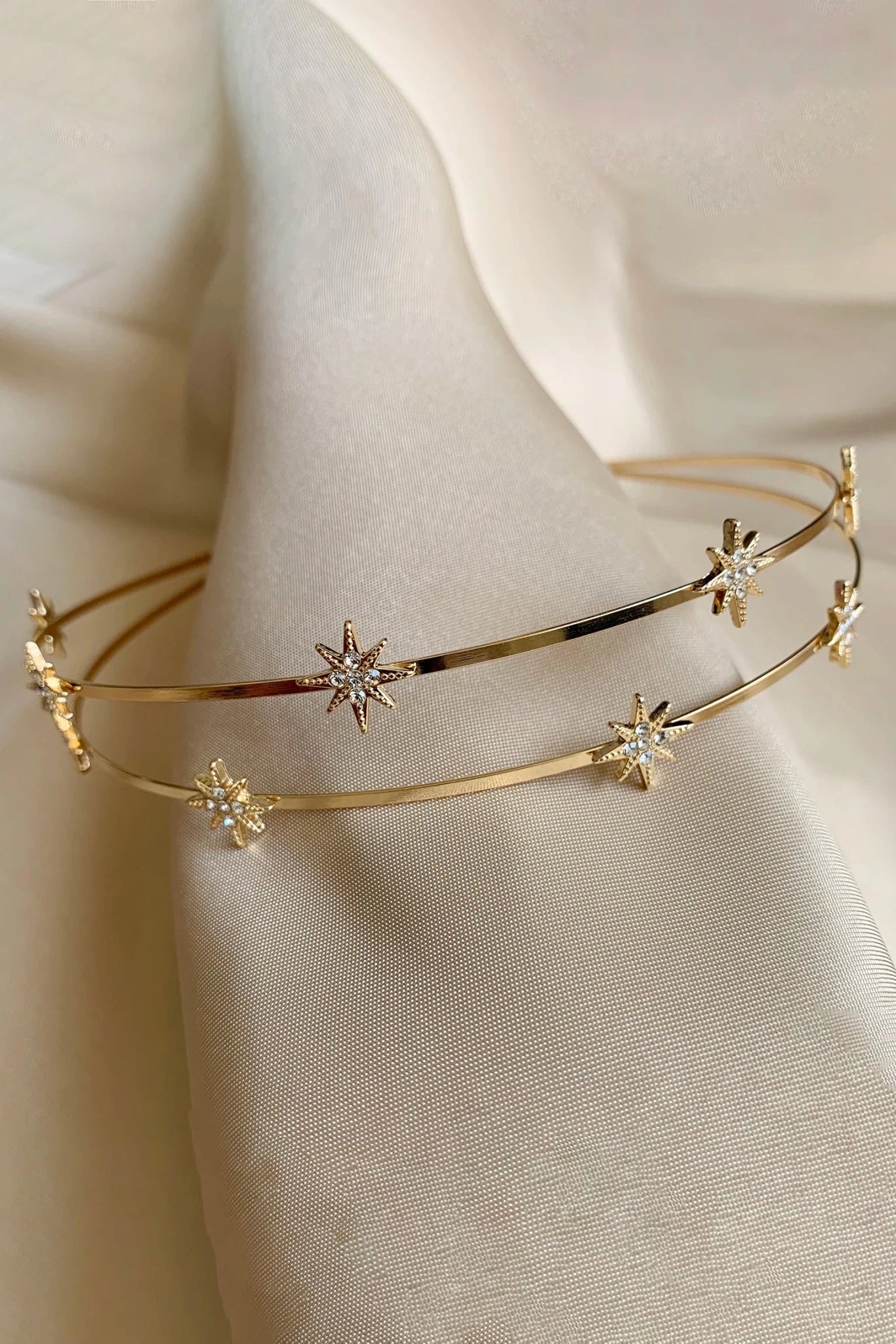 Gold rhinestone star bridal and everyday women's headband.