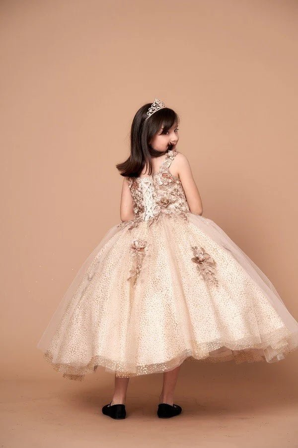 A floral mini quince 3-anos mini quince dress with lace up back and 3d flowers.
