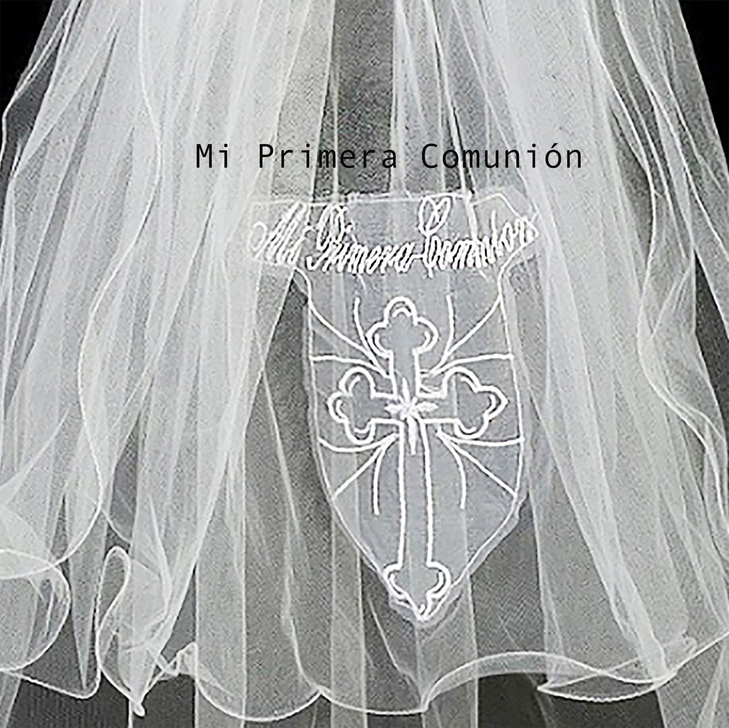 White lace cross Virgin Mary embroidered first communion lace applique.