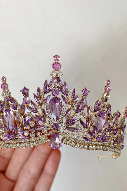 Lilac gold rhinestone quinceañera tiara.