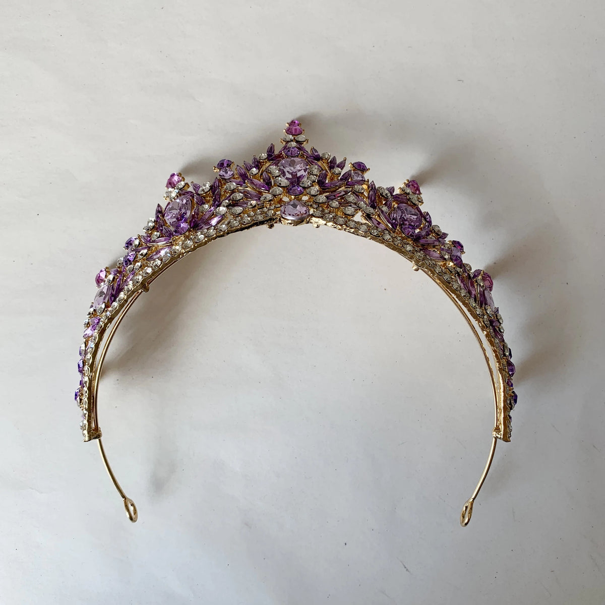 Lilac gold rhinestone quinceañera tiara.