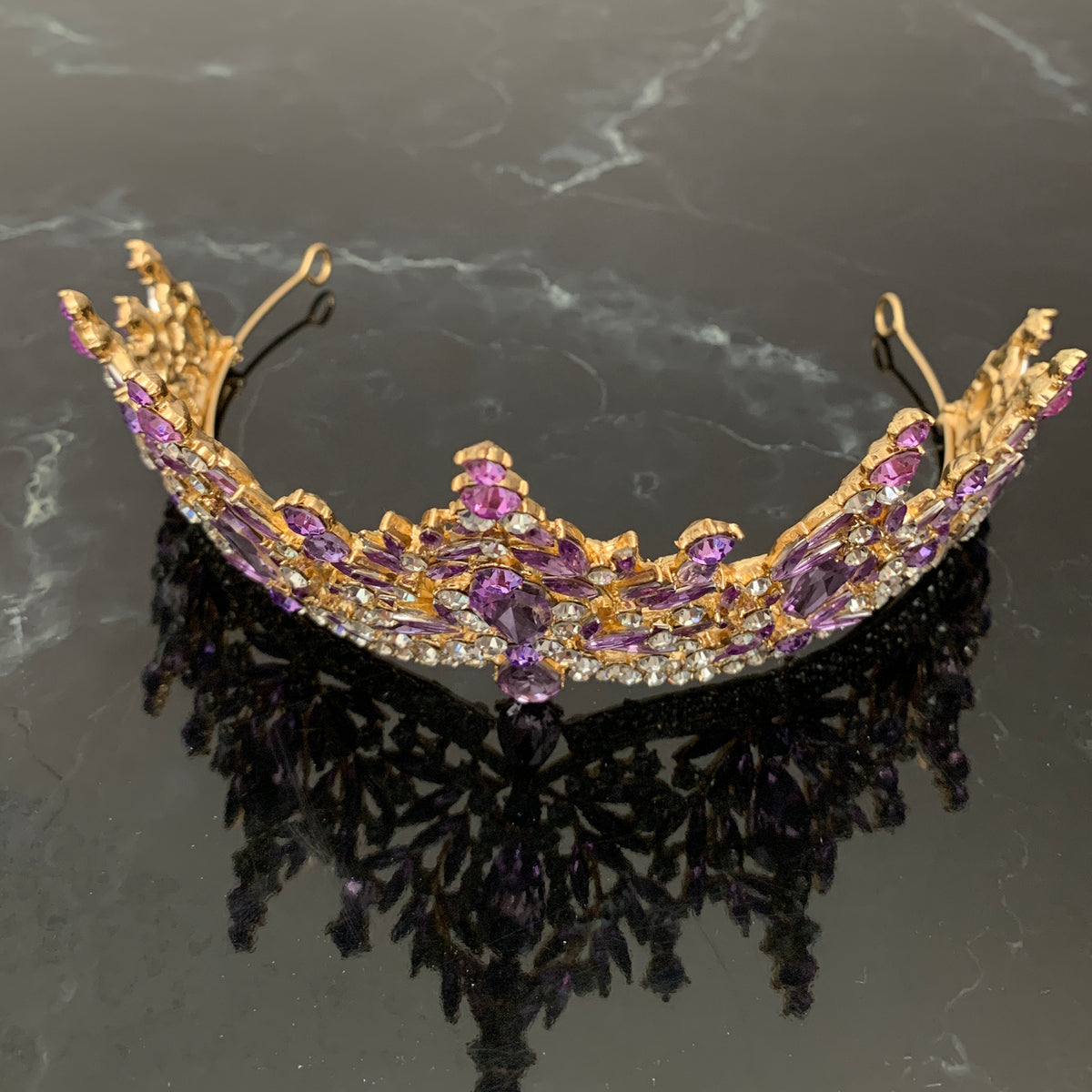 Lilac gold rhinestone quinceañera tiara.