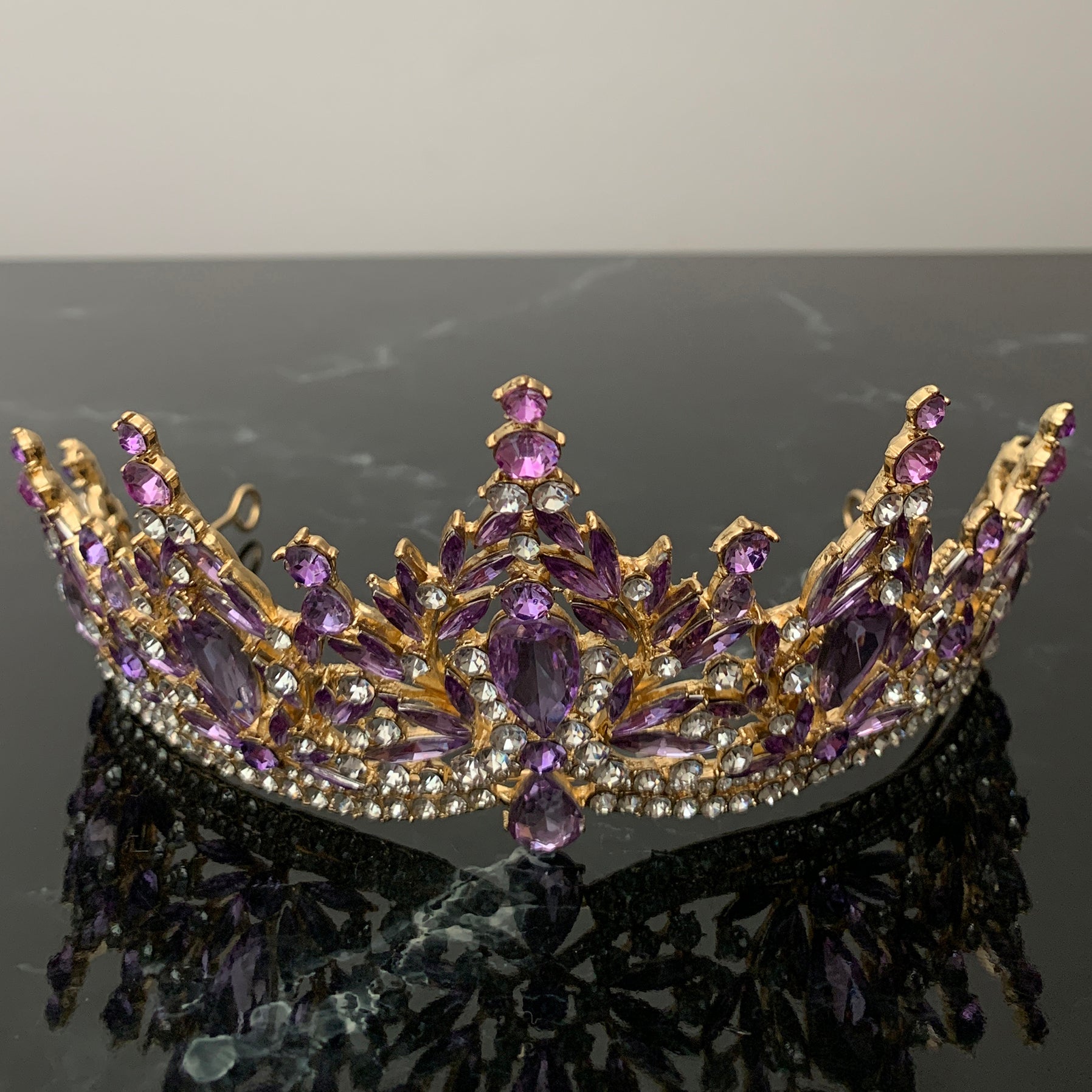 Lilac gold rhinestone quinceañera tiara.