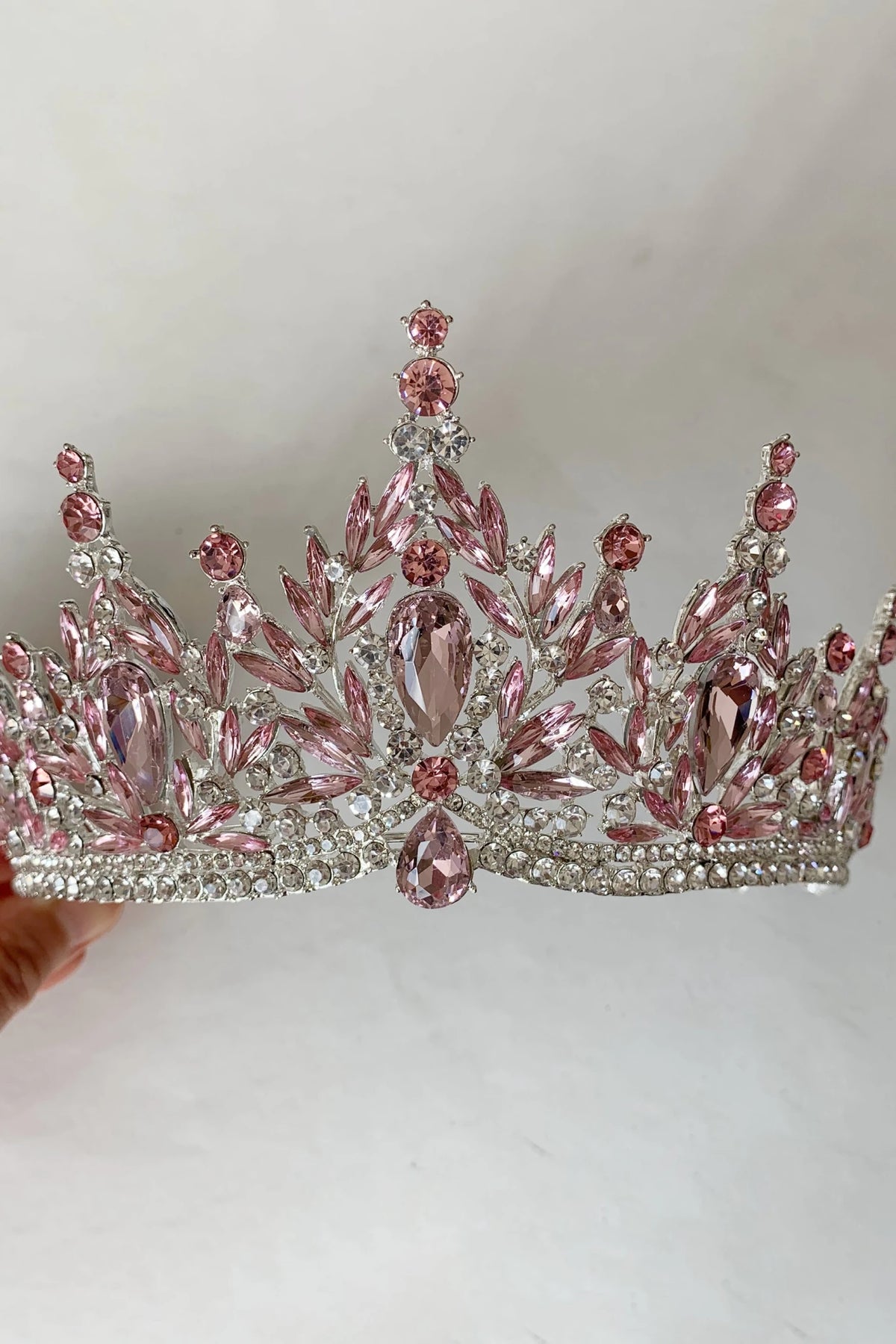 Pink silver rhinestone quinceañera tiara.
