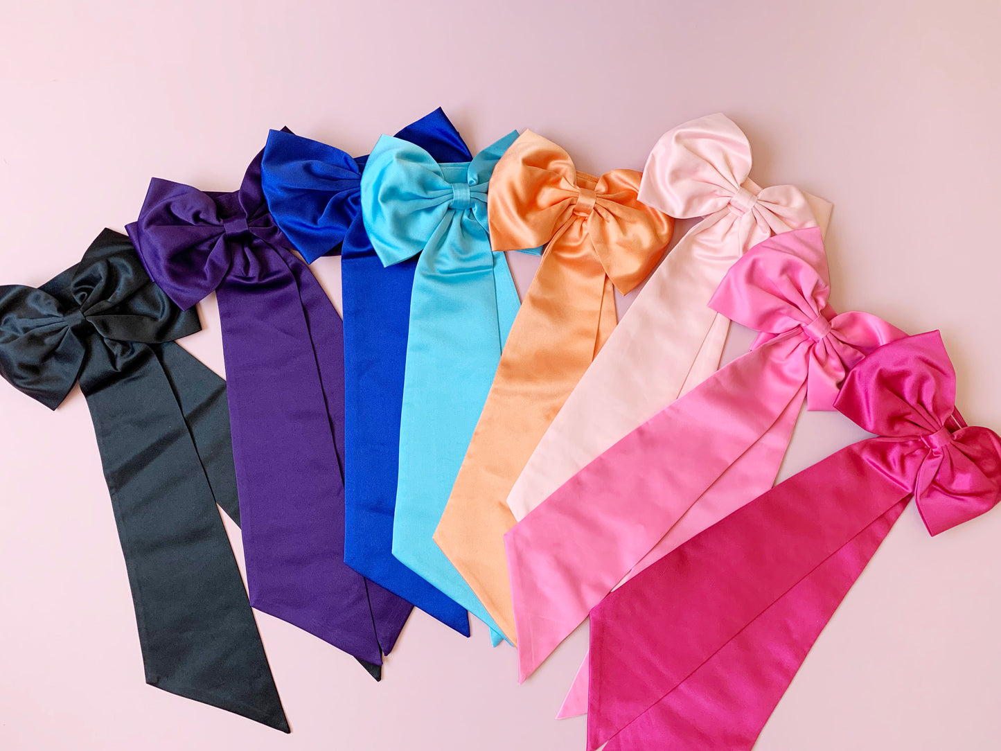 Flower Girl Adjustable Big Bow Satin Belt | Kid Ribbon Sash | 13 Colors Available - many different colored bow sashes sitting side by side