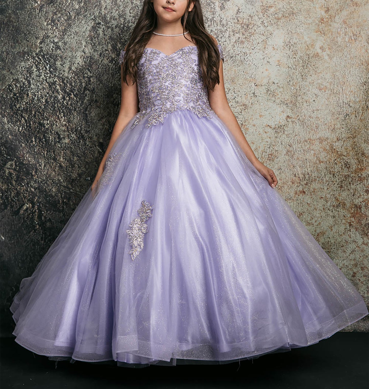 Mini Quince | Lilac Off-Shoulder Embroidered 3 Anos Dress | Rufa Dress front