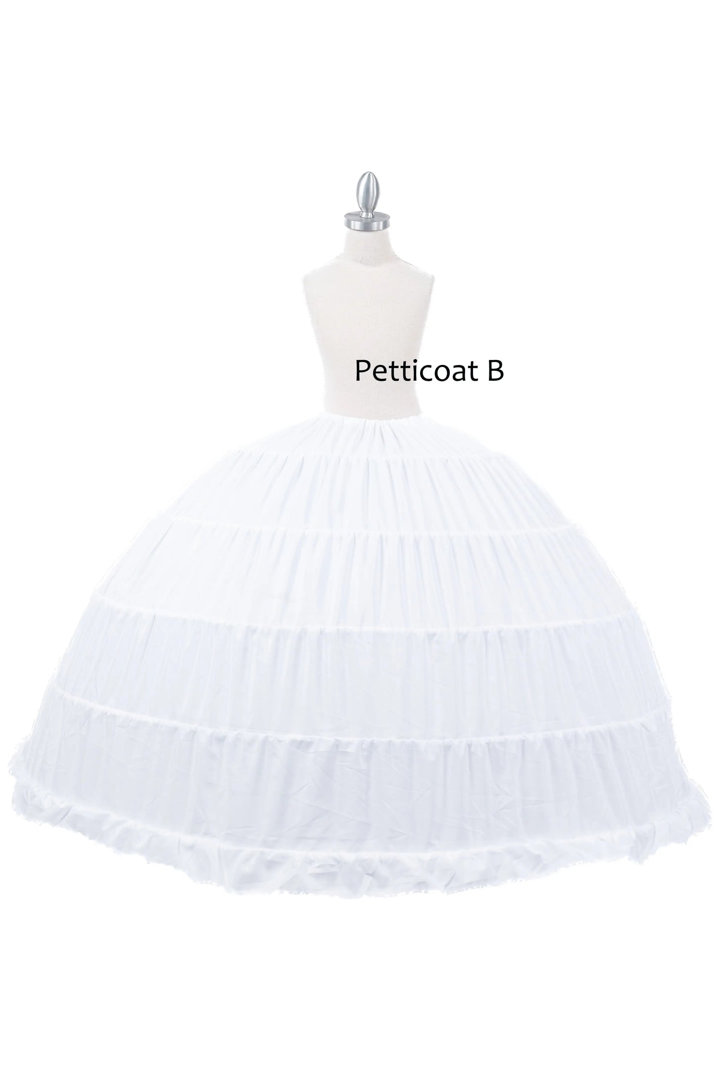 White petticoat on a mannequin with 'Petticoat B' label on a white background