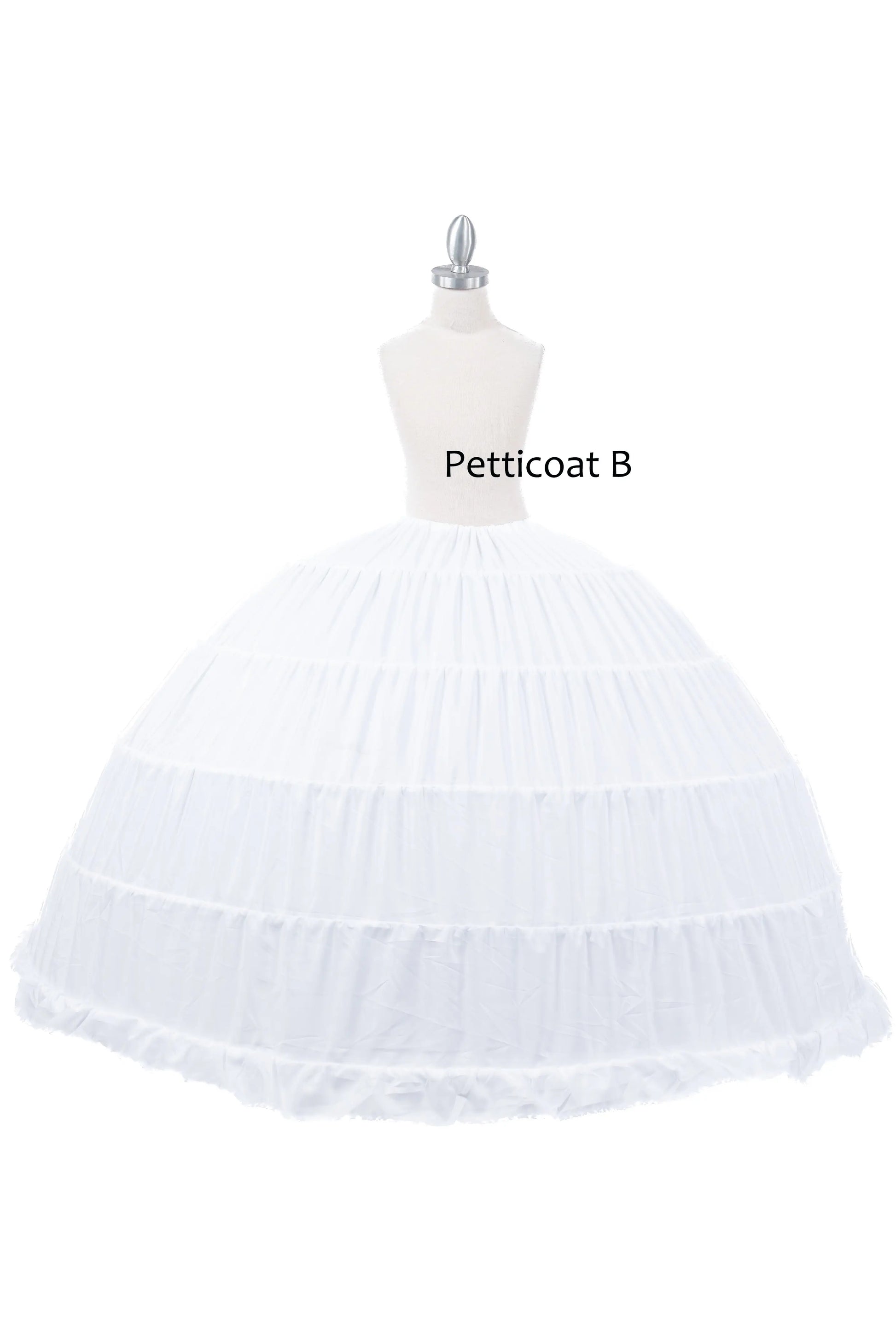 White petticoat on a mannequin with 'Petticoat B' label on a white background