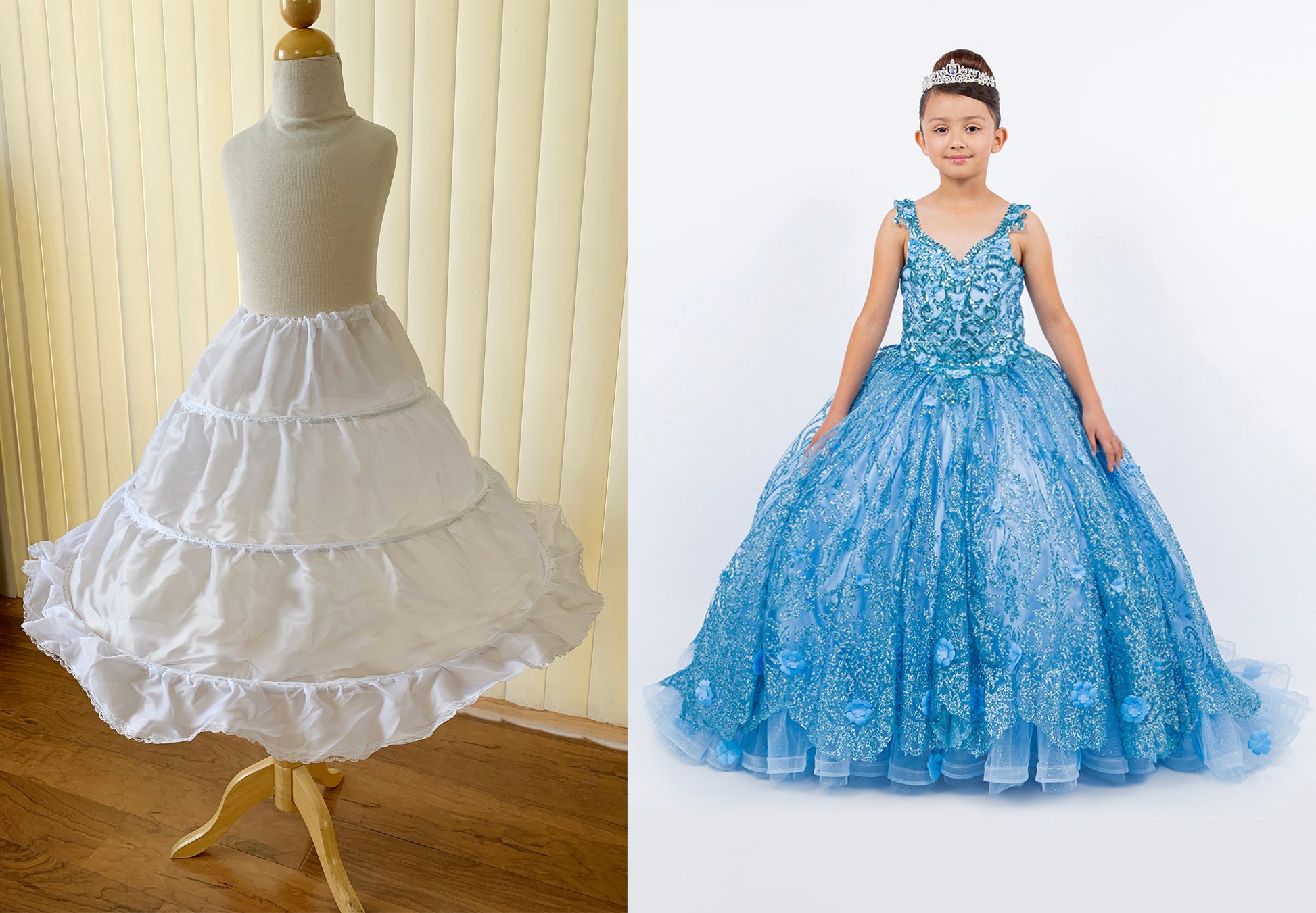 Kids Petticoat for Long Dress or Mini Quince - Girl wearing blue dress with petticoat underneath